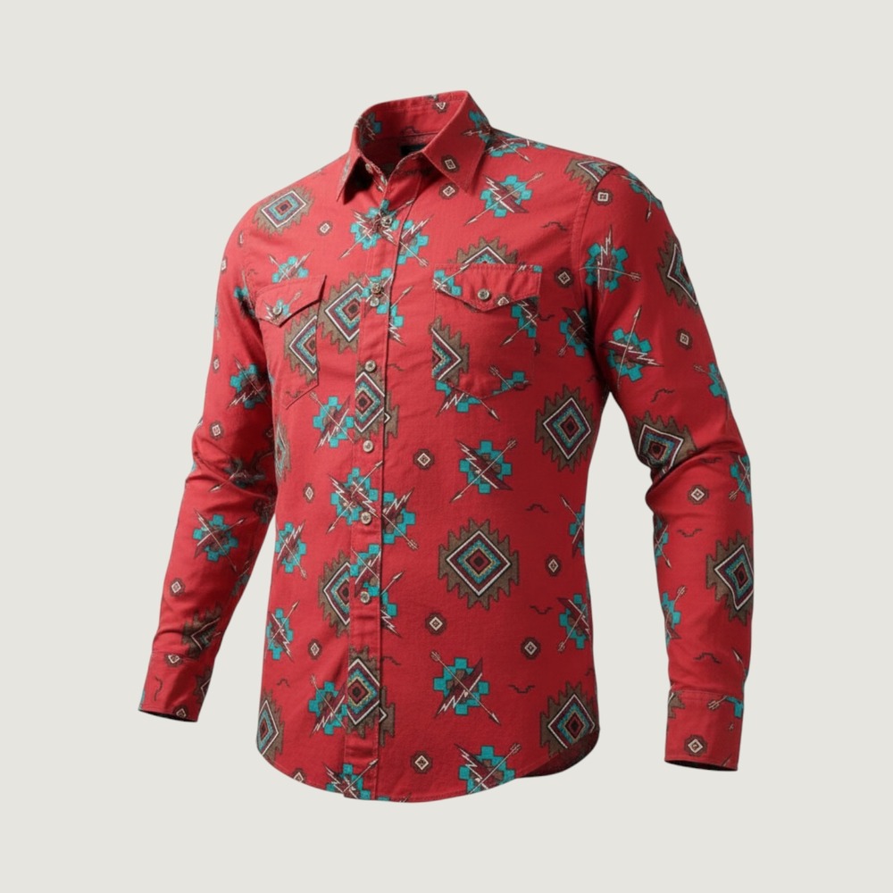 Vintage Wrangler Brushpopper Western Shirt Mens 16-34 Red Aztec Print Longsleeve